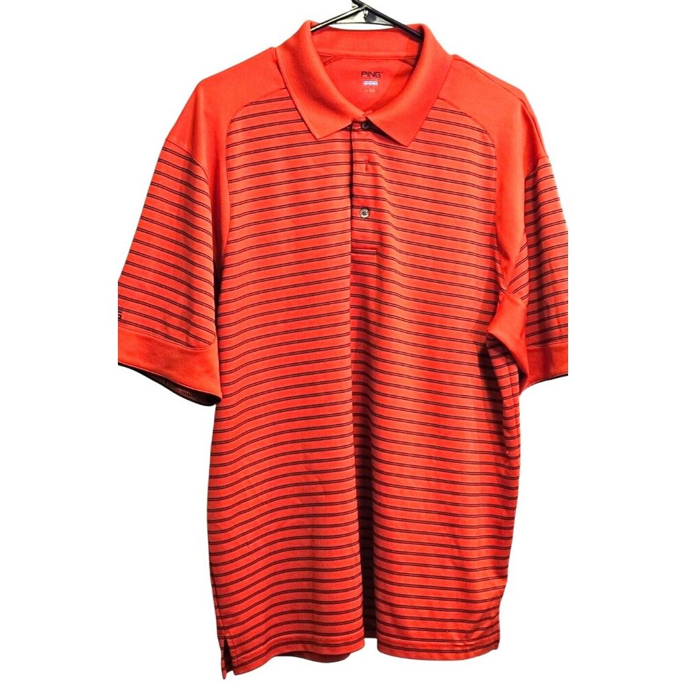 Ping Polo‎ XL Men's Performance Dynamics Striped Red & Black Polyester Golf Wear
